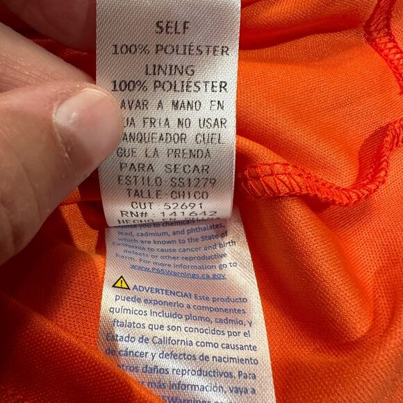 She + Sky Small Orange and White Spaghetti Strap Petal Skirt Romper - Picture 9 of 11